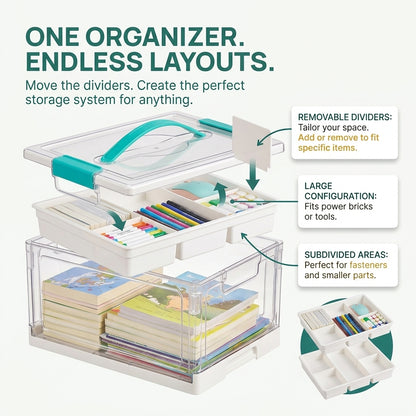 Clear Craft Organizer with Adjustable Dividers, Keep Every Supply in Its Place