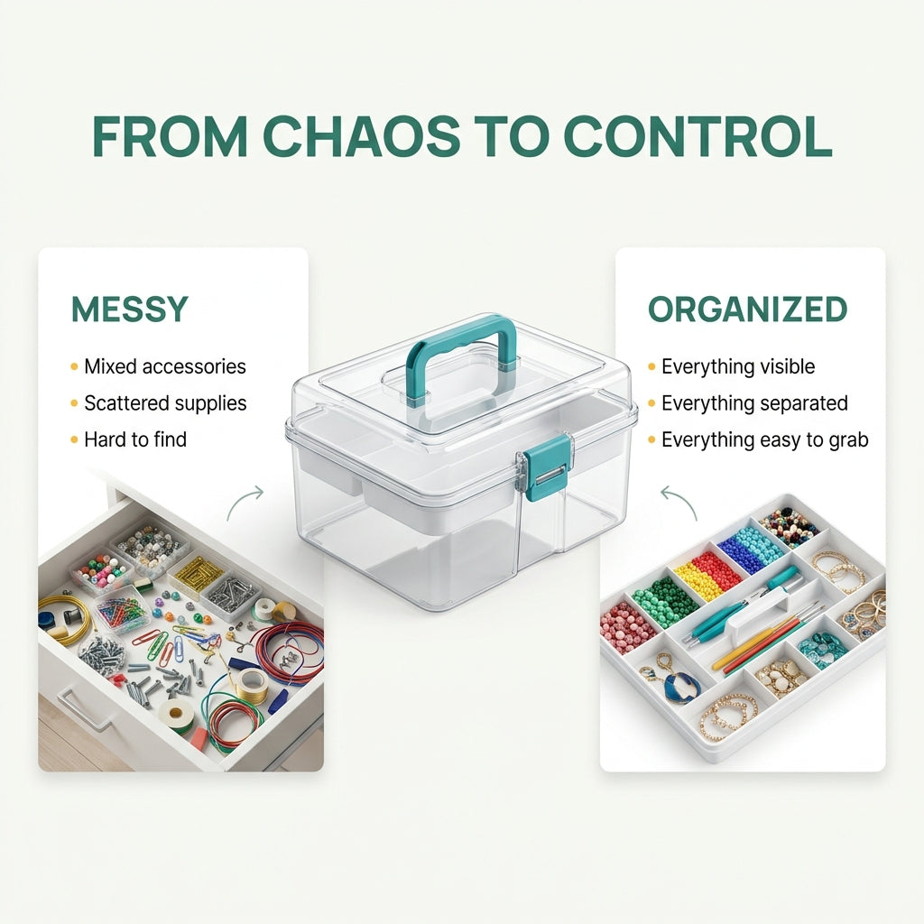 Clear Craft Organizer with Adjustable Dividers, Keep Every Supply in Its Place