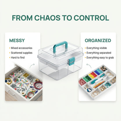 Clear Craft Organizer with Adjustable Dividers, Keep Every Supply in Its Place