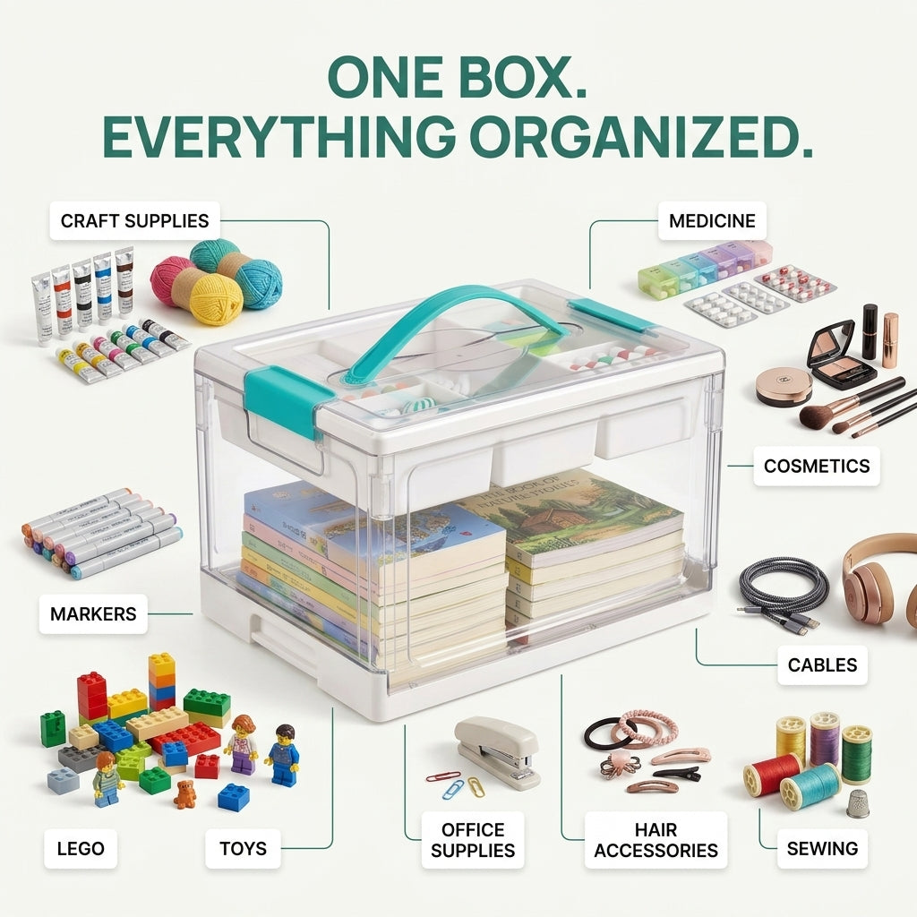 Clear Craft Organizer with Adjustable Dividers, Keep Every Supply in Its Place