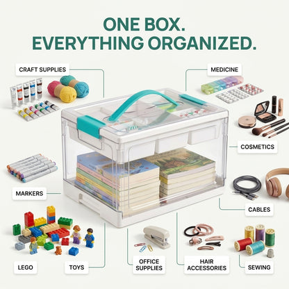 Clear Craft Organizer with Adjustable Dividers, Keep Every Supply in Its Place