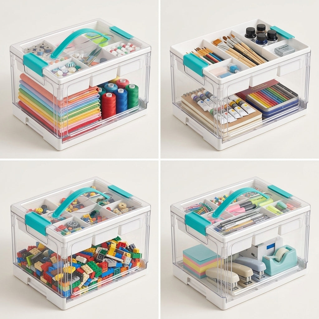 Clear Craft Organizer with Adjustable Dividers, Keep Every Supply in Its Place