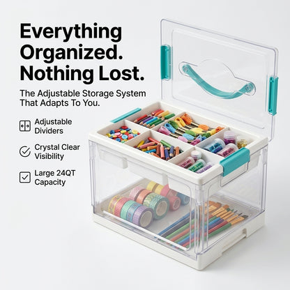 Clear Craft Organizer with Adjustable Dividers, Keep Every Supply in Its Place