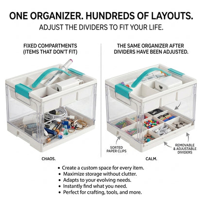 Clear Craft Organizer with Adjustable Dividers, Keep Every Supply in Its Place