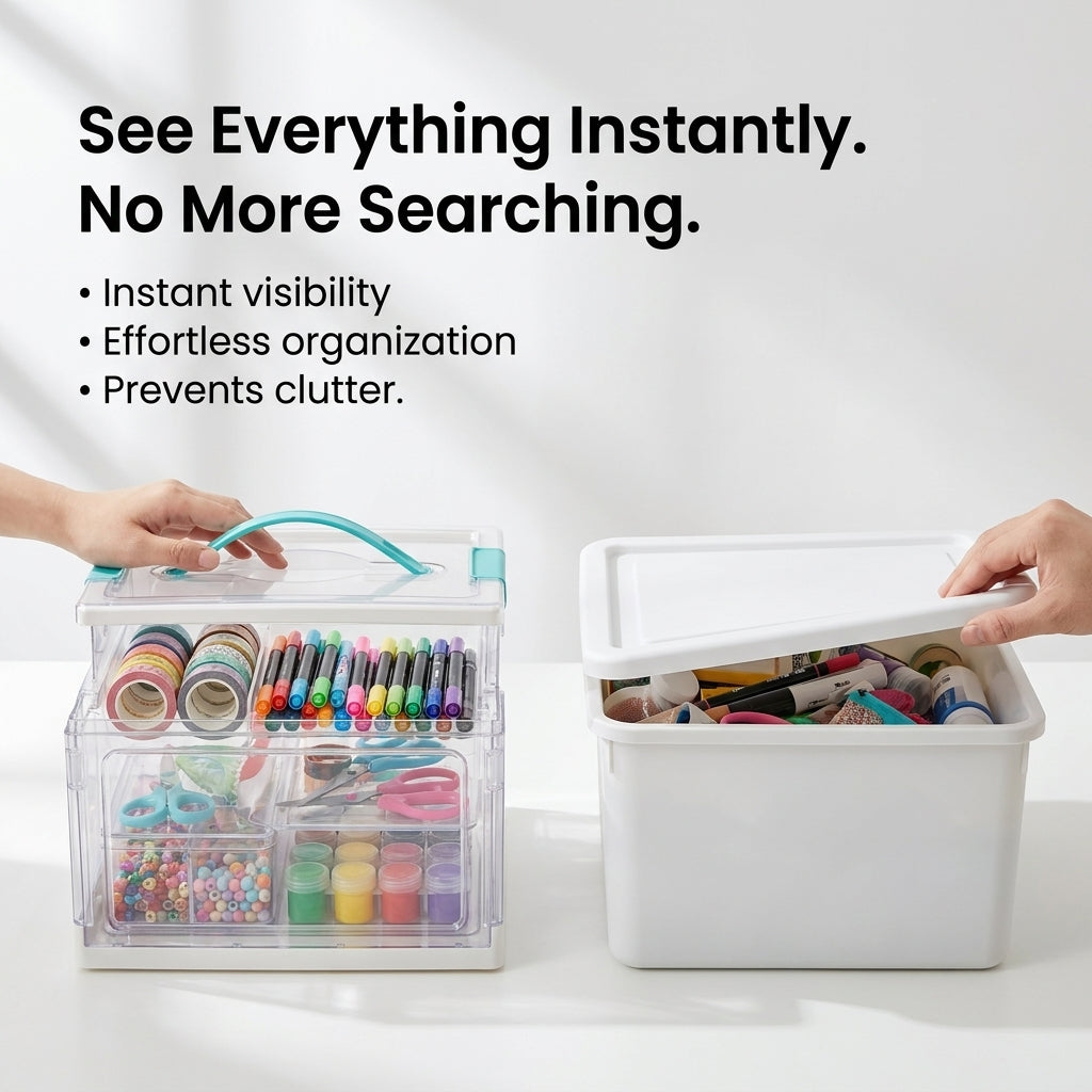 Clear Craft Organizer with Adjustable Dividers, Keep Every Supply in Its Place
