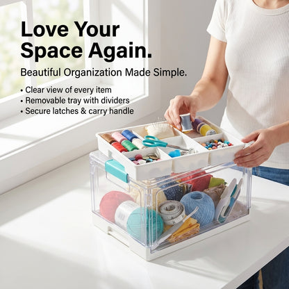 Clear Craft Organizer with Adjustable Dividers, Keep Every Supply in Its Place