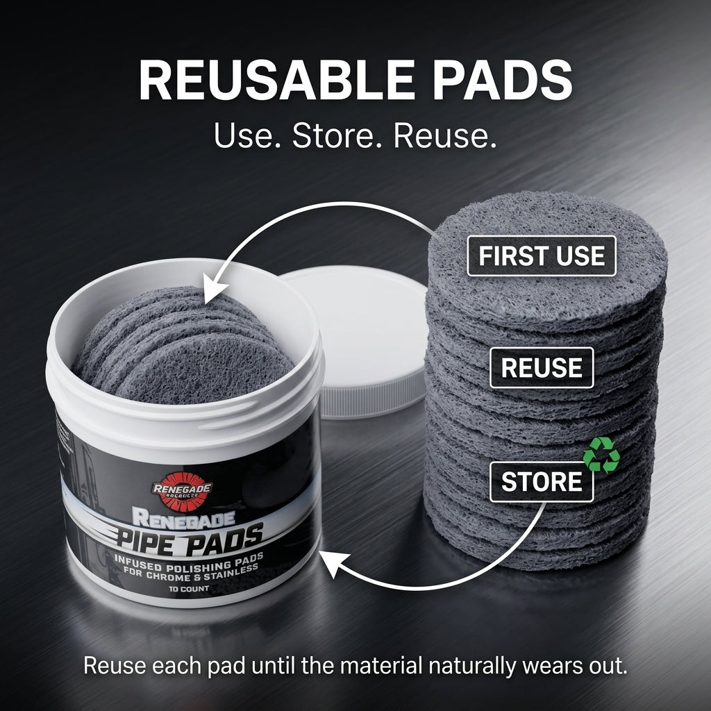 MirrorFinish Pads™ Remove scratches and oxidation.
